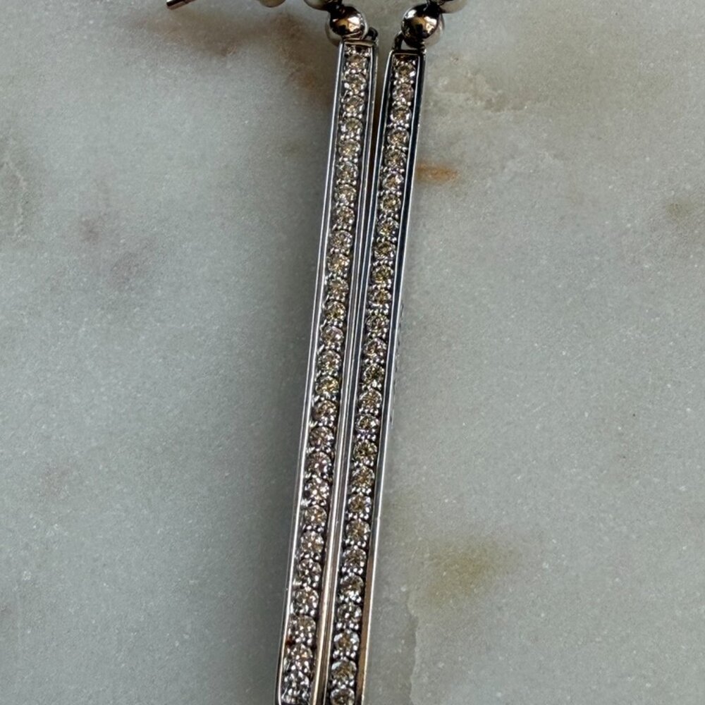 LAGOS Caviar Linear Diamond Drop Earrings 2-Inch Length Sterling Silver - Picture 2 of 11